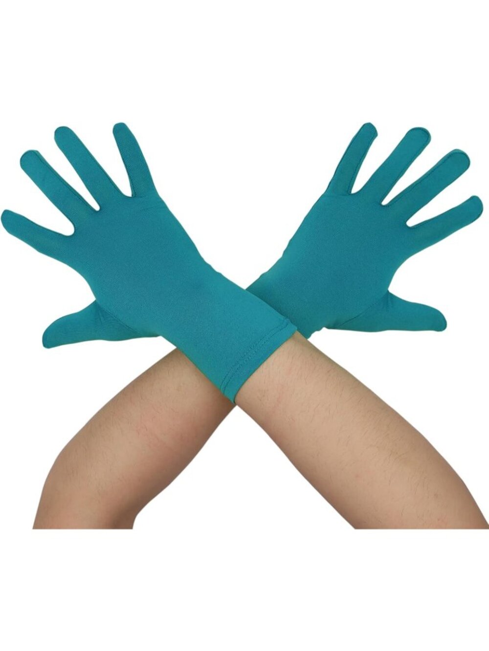 Men's And Women's Lake Blue Wrist Length Spandex Christmas Costume Dance Gloves